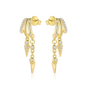 925 Sterling Silver Double-Layer Pave CZ Rivet Tassel Stud Earring 40200631