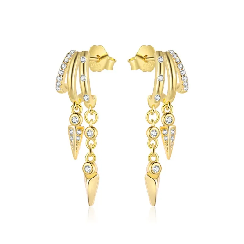 925 Sterling Silver Double-Layer Pave CZ Rivet Tassel Stud Earring 40200631