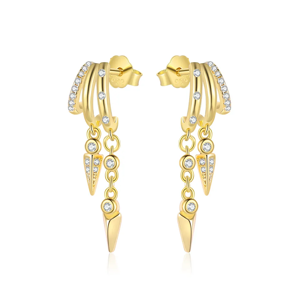 925 Sterling Silver Double-Layer Pave CZ Rivet Tassel Stud Earring 40200631