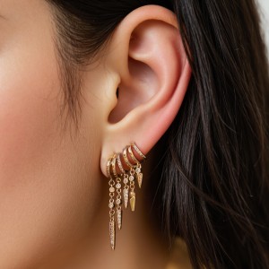 925 Sterling Silver Double-Layer Pave CZ Rivet Tassel Stud Earring 40200631