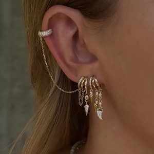 925 Sterling Silver Double-Layer Pave CZ Rivet Tassel Stud Earring 40200631