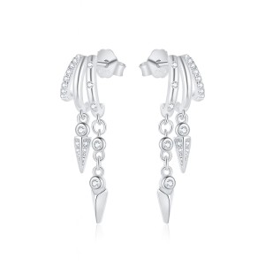 925 Sterling Silver Double-Layer Pave CZ Rivet Tassel Stud Earring 40200631