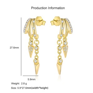 925 Sterling Silver Double-Layer Pave CZ Rivet Tassel Stud Earring 40200631