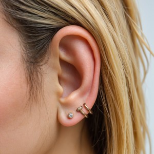 925 Sterling Silver Double-Layer Pin CZ Geometric Stud 40200633