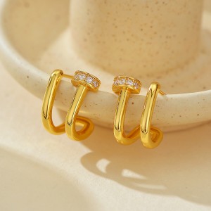 925 Sterling Silver Double-Layer Pin CZ Geometric Stud 40200633