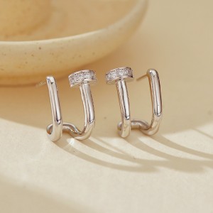 925 Sterling Silver Double-Layer Pin CZ Geometric Stud 40200633
