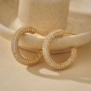 925 Sterling Silver Pave Cubic Zirconia C-Hoop Earring 40200634