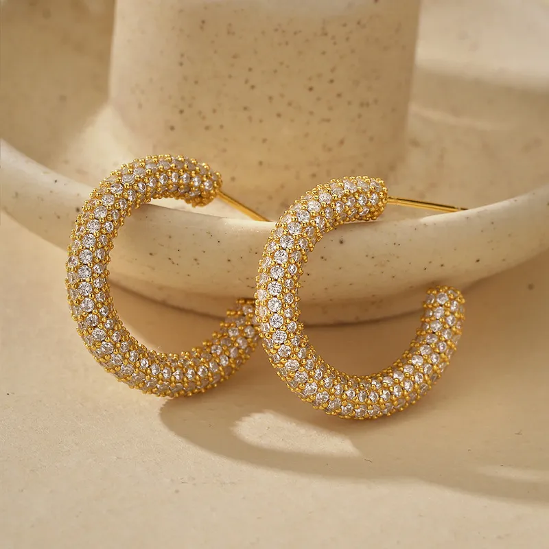 925 Sterling Silver Pave Cubic Zirconia C-Hoop Earring 40200634