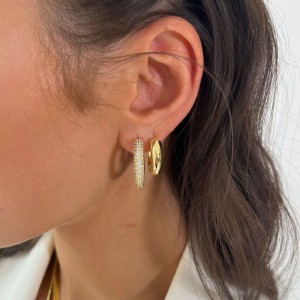 925 Sterling Silver Pave Cubic Zirconia C-Hoop Earring 40200634