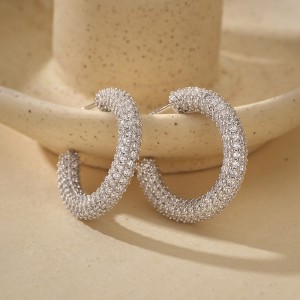925 Sterling Silver Pave Cubic Zirconia C-Hoop Earring 40200634