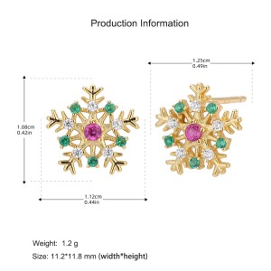 925 Sterling Silver Red Green Pave CZ Snowflake Stud Earring 40200636