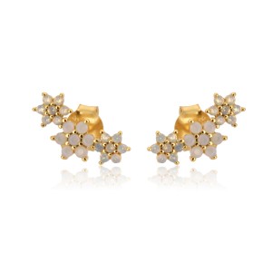 925 Sterling Silver Pave CZ Snowflake Flower Stud Earring 40200637