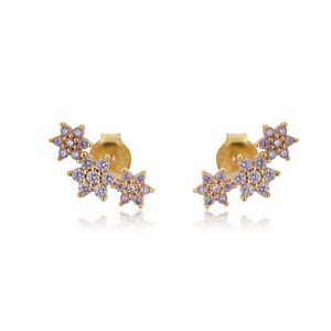 925 Sterling Silver Pave CZ Snowflake Flower Stud Earring 40200637