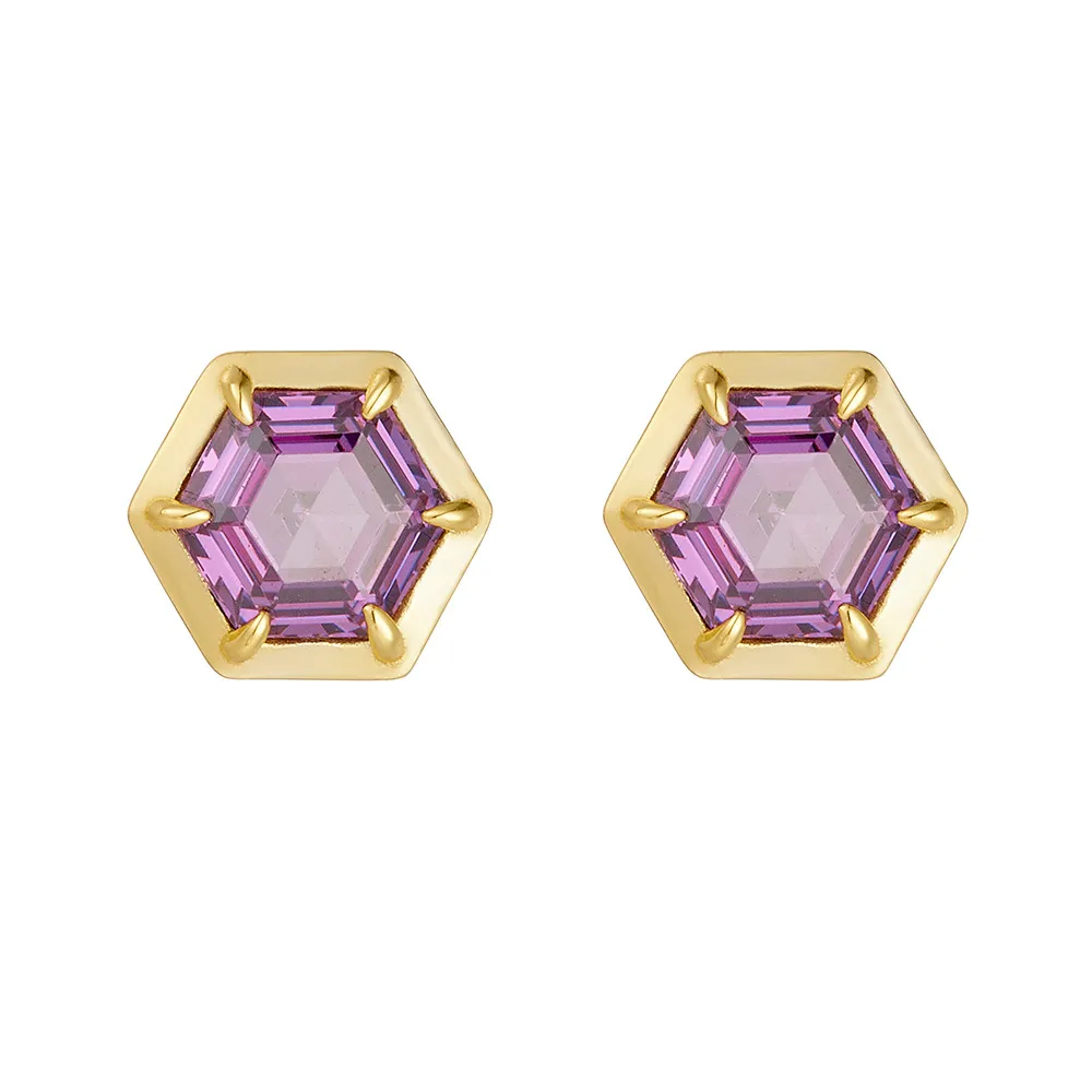 925 Sterling Silver Hexagonal Purple CZ Stud Earrings 40200639 925 Sterling Silver Hexagonal Purple CZ Stud Earrings 40200639