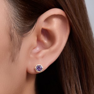 925 Sterling Silver Hexagonal Purple CZ Stud Earrings 40200639 925 Sterling Silver Hexagonal Purple CZ Stud Earrings 40200639