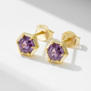 925 Sterling Silver Hexagonal Purple CZ Stud Earrings 40200639 925 Sterling Silver Hexagonal Purple CZ Stud Earrings 40200639