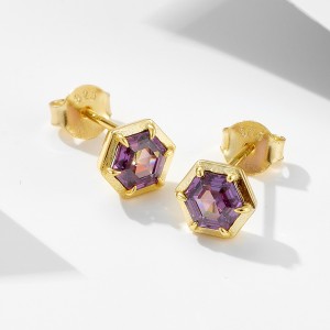 925 Sterling Silver Hexagonal Purple CZ Stud Earrings 40200639 925 Sterling Silver Hexagonal Purple CZ Stud Earrings 40200639