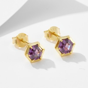 925 Sterling Silver Hexagonal Purple CZ Stud Earrings 40200639 925 Sterling Silver Hexagonal Purple CZ Stud Earrings 40200639