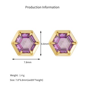 925 Sterling Silver Hexagonal Purple CZ Stud Earrings 40200639 925 Sterling Silver Hexagonal Purple CZ Stud Earrings 40200639
