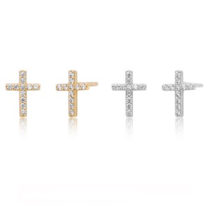925 Sterling Silver Pave CZ Cross Stud Earrings 40200640