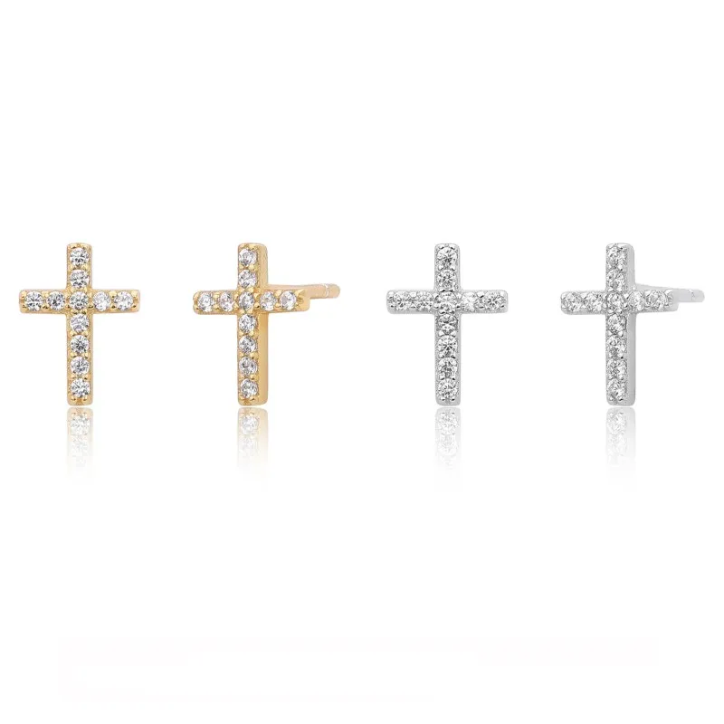 925 Sterling Silver Pave CZ Cross Stud Earrings 40200640
