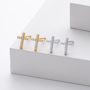 925 Sterling Silver Pave CZ Cross Stud Earrings 40200640
