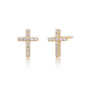 925 Sterling Silver Pave CZ Cross Stud Earrings 40200640