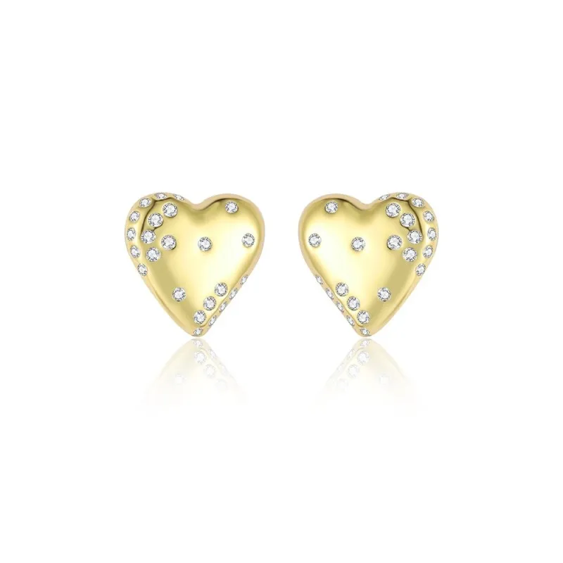 925 Sterling Silver Scattered CZ Puffy Heart Stud 40200641