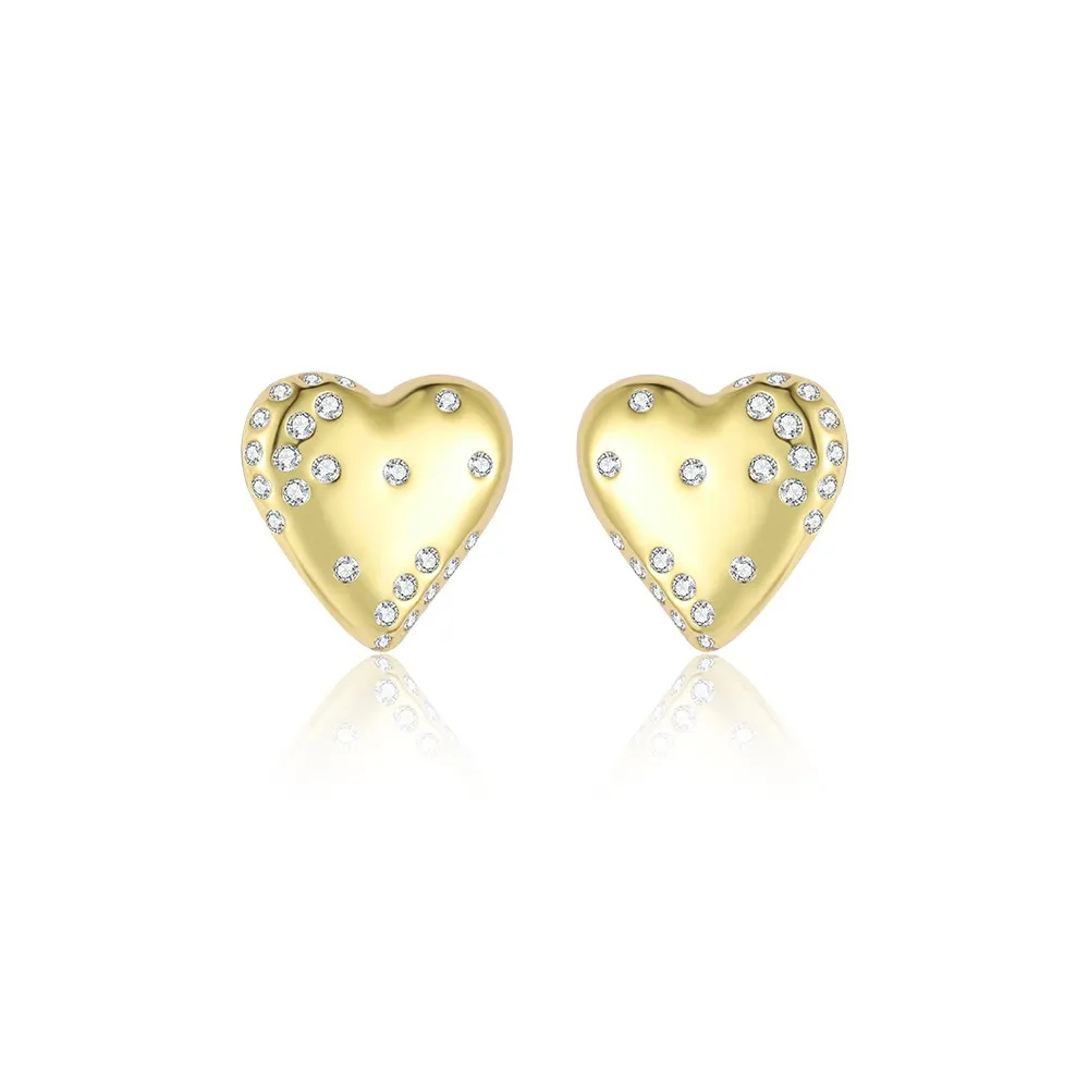 925 Sterling Silver Scattered CZ Puffy Heart Stud 40200641