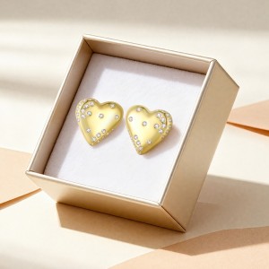 925 Sterling Silver Scattered CZ Puffy Heart Stud 40200641