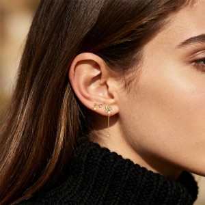 925 Sterling Silver Celestial Star Charm Drop Stud 40200642