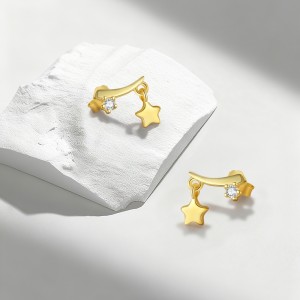 925 Sterling Silver Celestial Star Charm Drop Stud 40200642