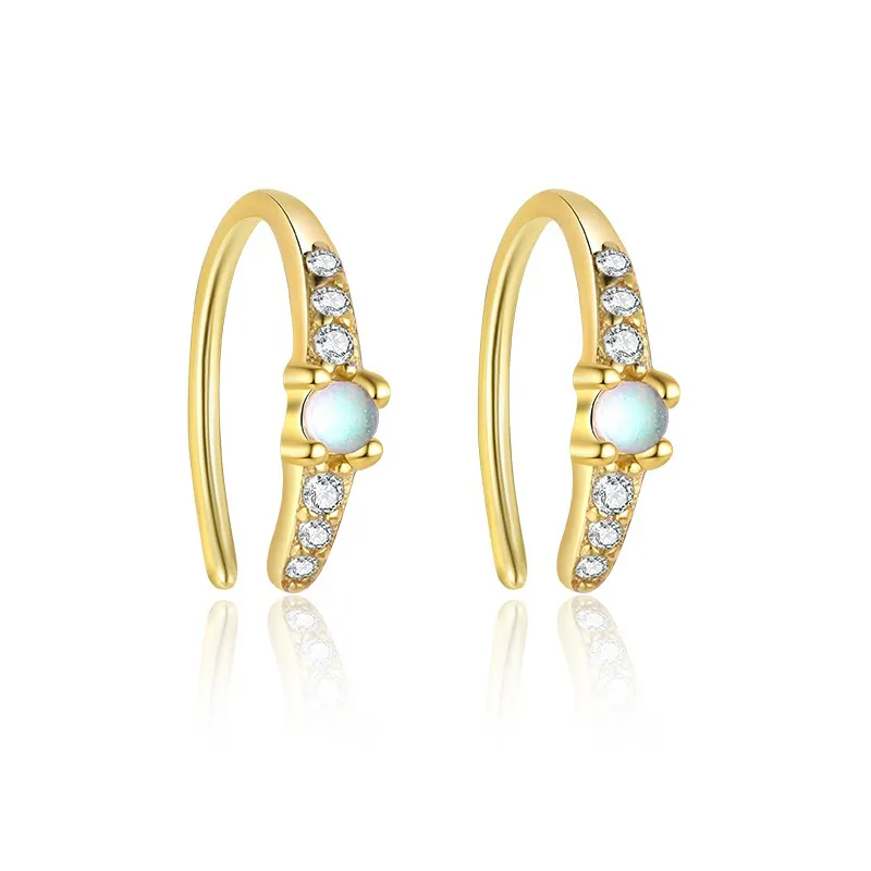 925 Sterling Silver Synthetic Moonstone CZ Arc Earrings 40200643 925 Sterling Silver Synthetic Moonstone CZ Arc Earrings 40200643