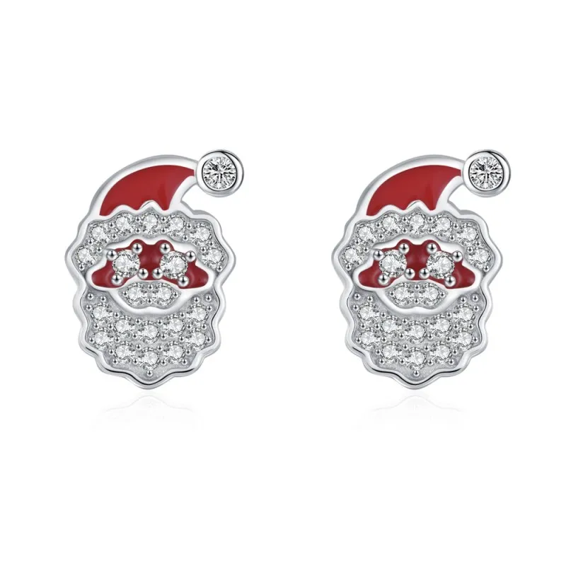 925 Sterling Silver Enamel Santa Claus Zircon Stud Earring 40200644