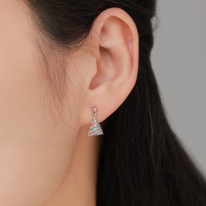 925 Sterling Silver Colorful Zircon Christmas Tree Stud Earring 40200645