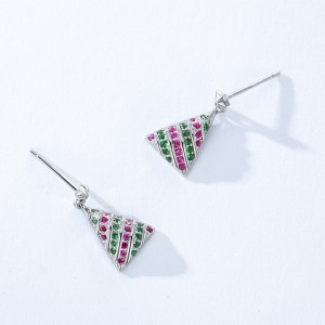 925 Sterling Silver Colorful Zircon Christmas Tree Stud Earring 40200645