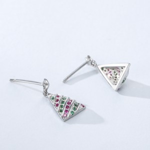 925 Sterling Silver Colorful Zircon Christmas Tree Stud Earring 40200645