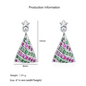 925 Sterling Silver Colorful Zircon Christmas Tree Stud Earring 40200645