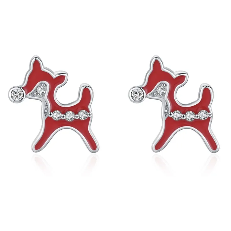 925 Sterling Silver Christmas Zircon Reindeer Stud Earring 40200646