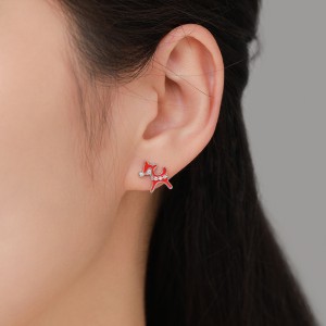 925 Sterling Silver Christmas Zircon Reindeer Stud Earring 40200646