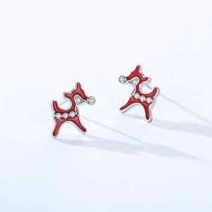 925 Sterling Silver Christmas Zircon Reindeer Stud Earring 40200646