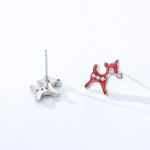 925 Sterling Silver Christmas Zircon Reindeer Stud Earring 40200646