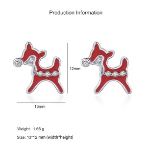 925 Sterling Silver Christmas Zircon Reindeer Stud Earring 40200646
