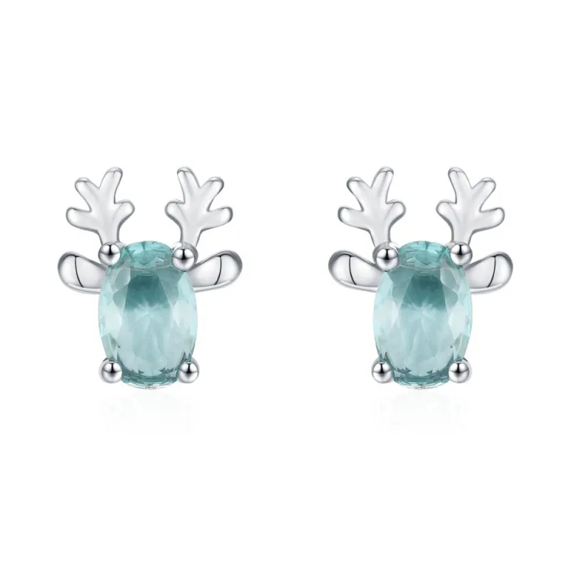 925 Sterling Silver Paraiba Blue Christmas Reindeer Stud Earring 40200647