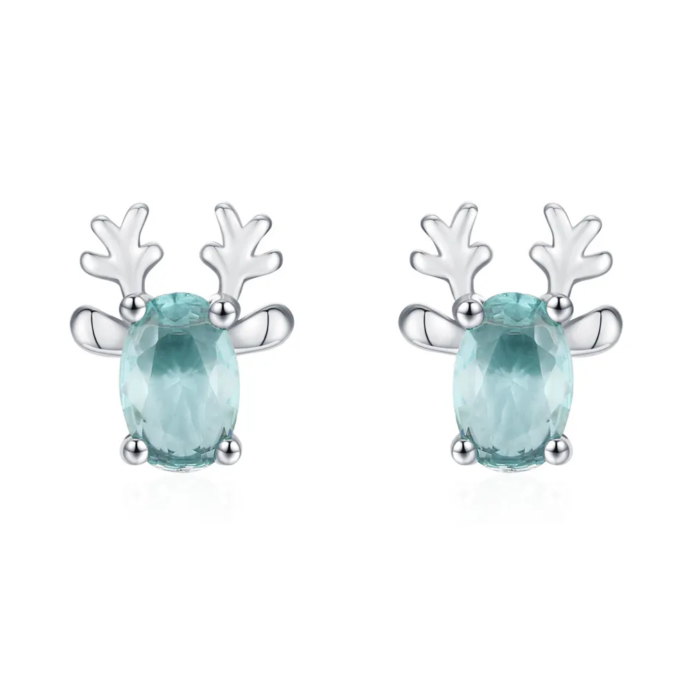 925 Sterling Silver Paraiba Blue Christmas Reindeer Stud Earring 40200647 925 Sterling Silver Paraiba Blue Christmas Reindeer Stud Earring 40200647