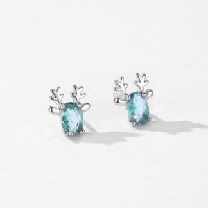 925 Sterling Silver Paraiba Blue Christmas Reindeer Stud Earring 40200647 925 Sterling Silver Paraiba Blue Christmas Reindeer Stud Earring 40200647