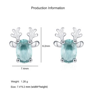 925 Sterling Silver Paraiba Blue Christmas Reindeer Stud Earring 40200647 925 Sterling Silver Paraiba Blue Christmas Reindeer Stud Earring 40200647