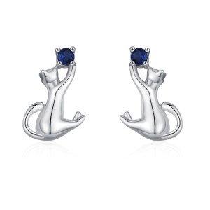 925 Sterling Silver Blue Zircon Cat Stud Earring 40200650 925 Sterling Silver Blue Zircon Cat Stud Earring 40200650