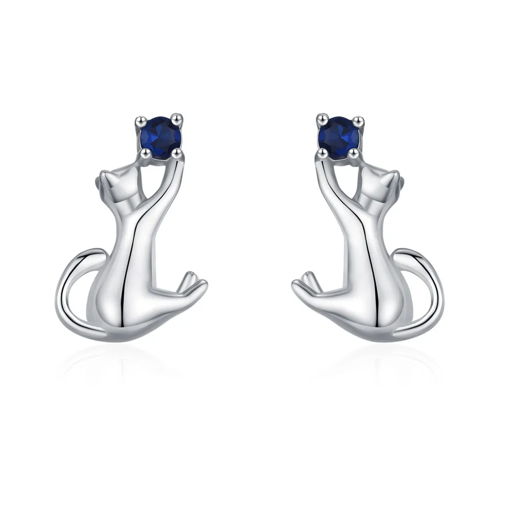 925 Sterling Silver Blue Zircon Cat Stud Earring 40200650 925 Sterling Silver Blue Zircon Cat Stud Earring 40200650