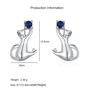 925 Sterling Silver Blue Zircon Cat Stud Earring 40200650 925 Sterling Silver Blue Zircon Cat Stud Earring 40200650